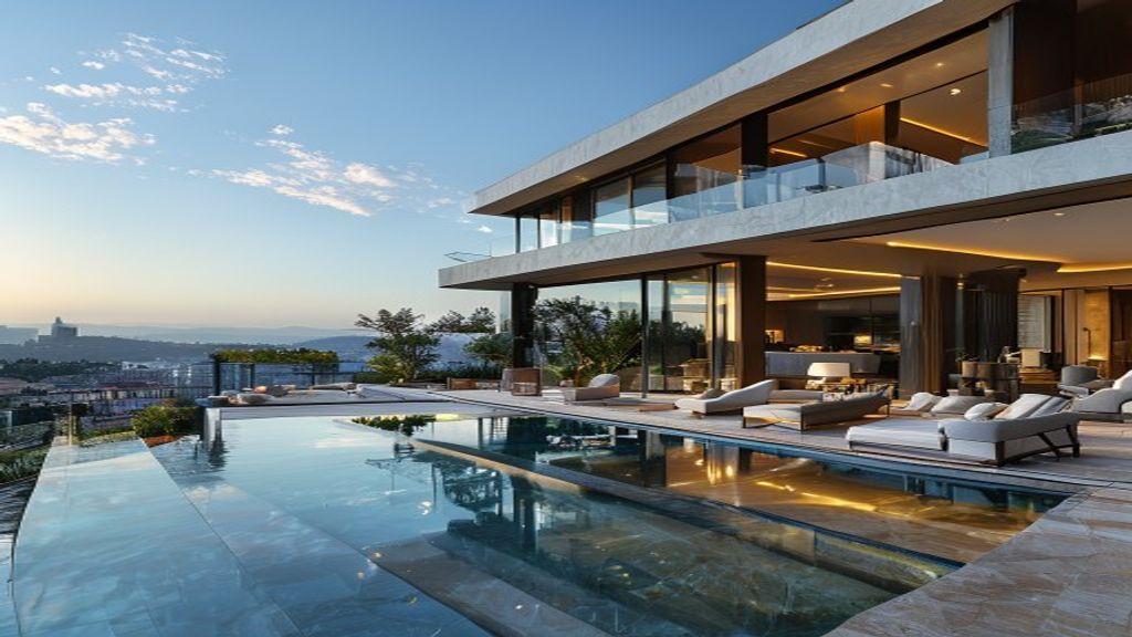 Elegant beachfront mansion with panoramic views, showcasing premium finishes and spacious living areas