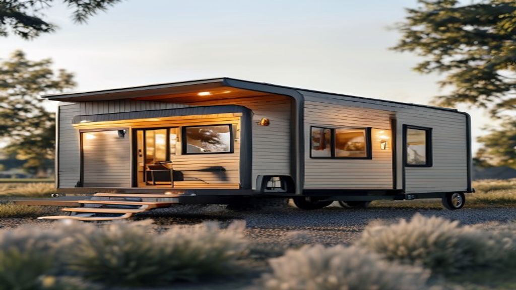 Spacious mobile home with modern interior and inviting front porch, perfect for families looking to buy.