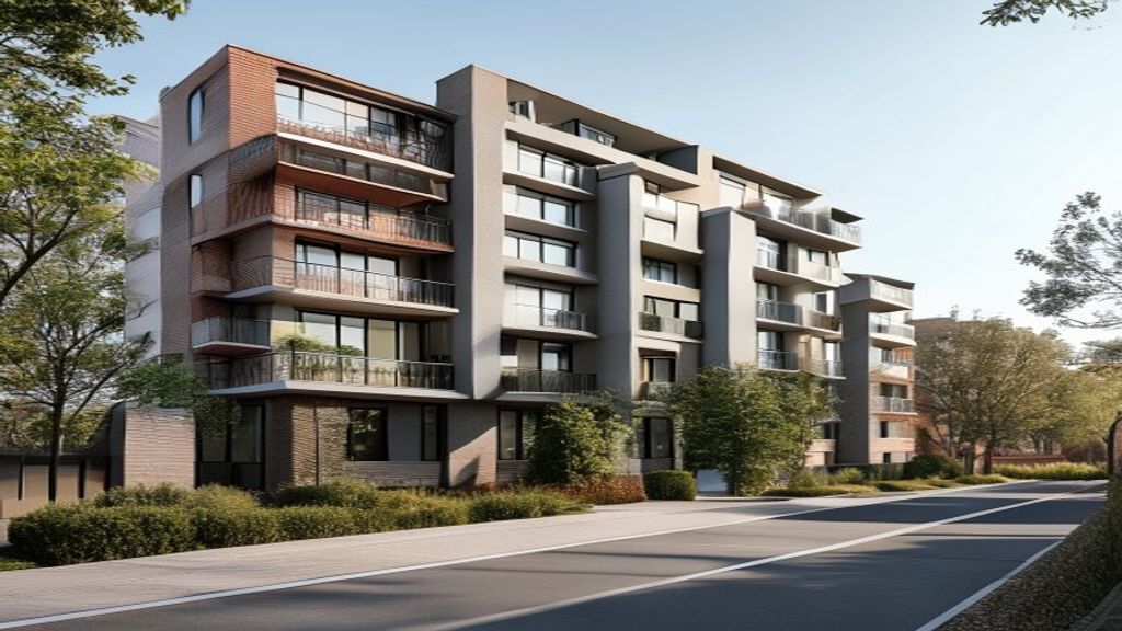 Modern new build flats with sleek design and spacious balconies in a vibrant urban community.