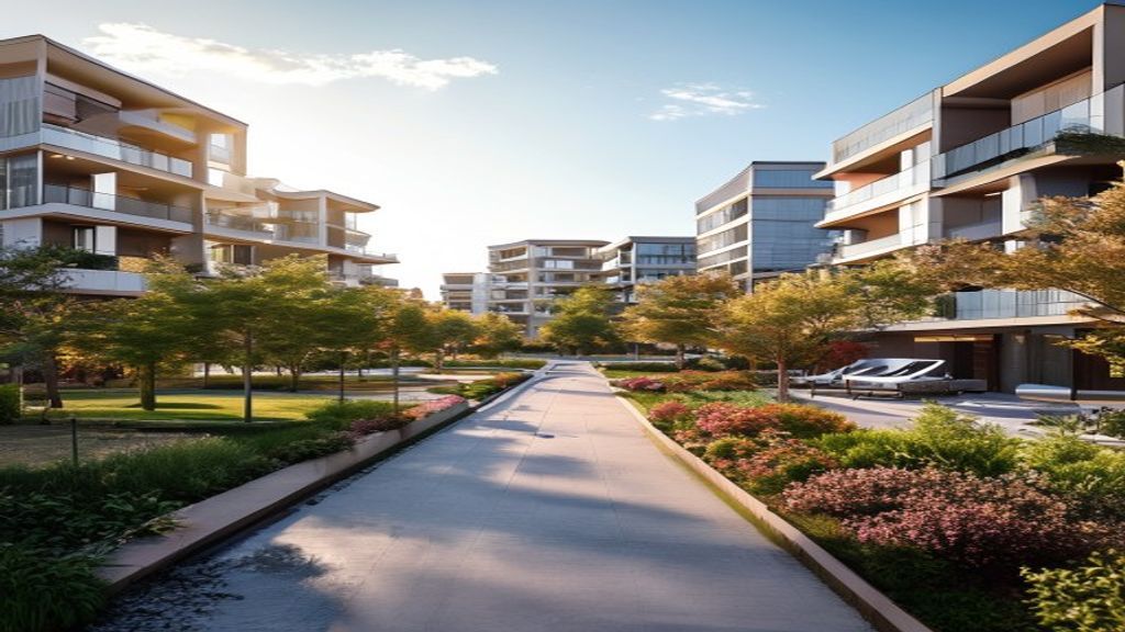 Modern skyline featuring newly built residential and commercial property developments with sleek architecture