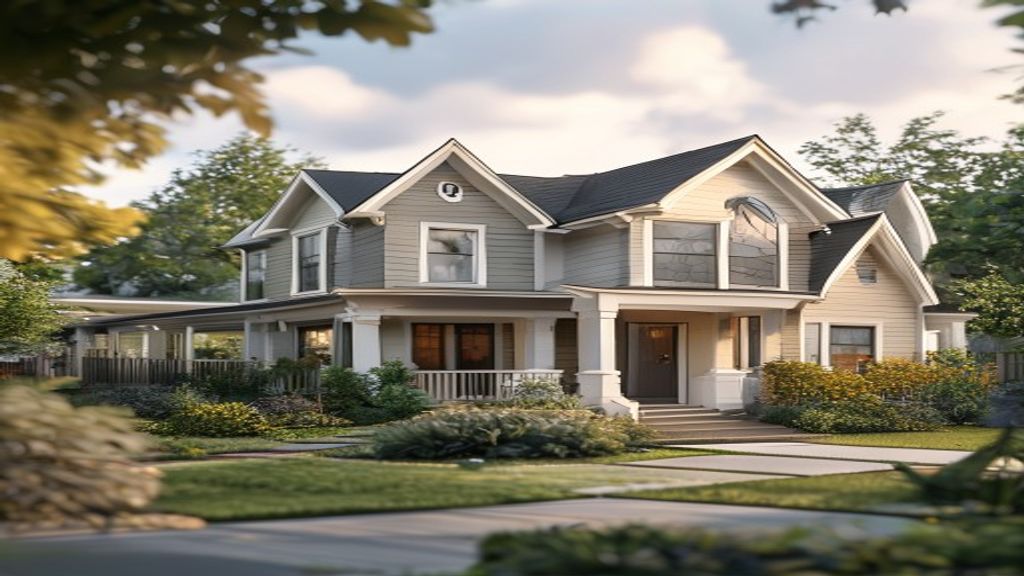 Couple examining a rent-to-buy home with a smiling real estate agent